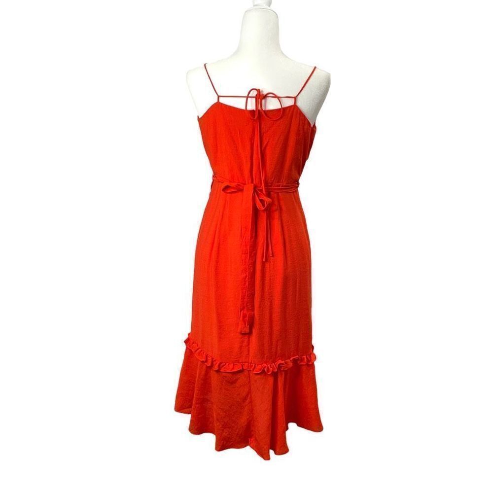 Bardot Zoe Wrap ruffle midi Dress In Flame Red‎ Size L - Picture 8 of 9